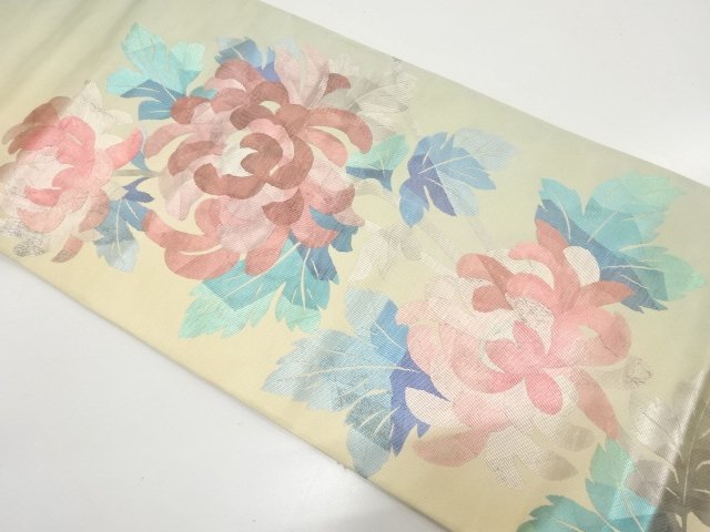 JAPANESE KIMONO / ANTIQUE FUKURO OBI / SILK / KIKU